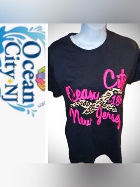 Black Ocean City NJ T-shirt 🦅🩷🖤🐆